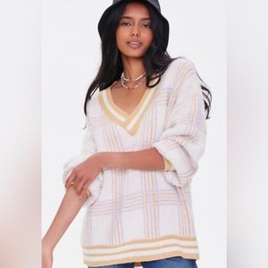 Plaid Varsity-Striped Sweater